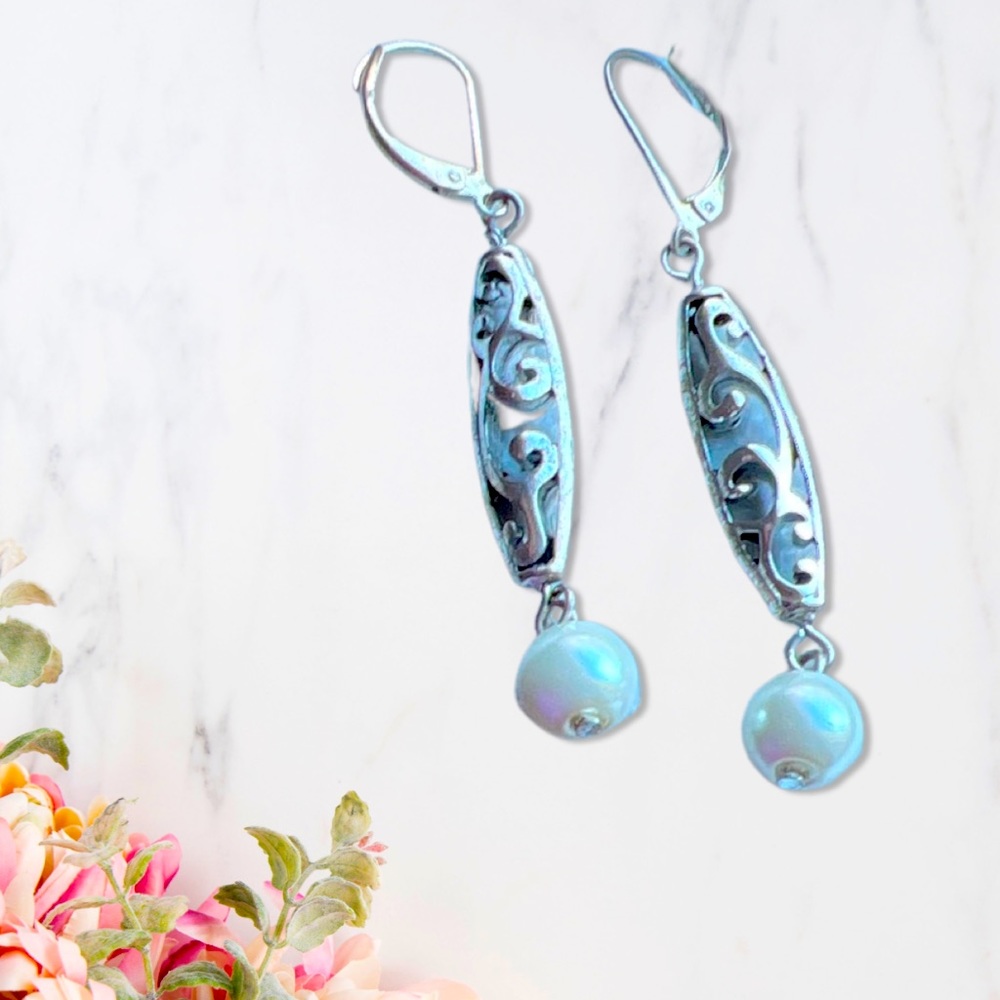 Elegant long dangle pearl earrings